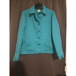 Harve Benard Teal Quilted Jacket.‎ Women's Size 10, Collared Button Up Blazer